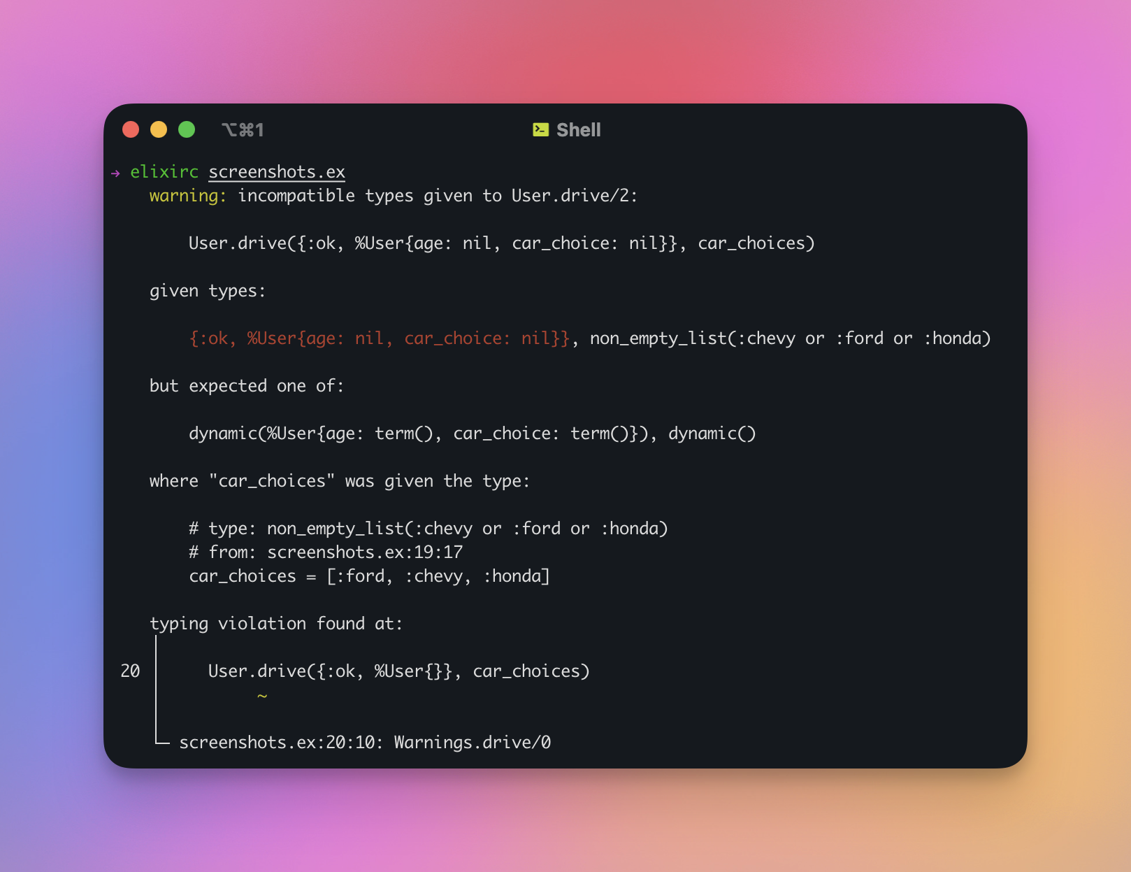 Example of a warning when passing wrong argument to a function